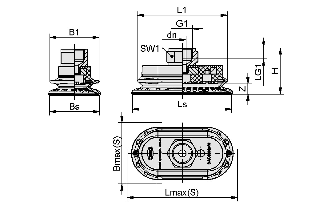 Bellows suction cup (oval): SAOB 60x30 NBR-60 G1/4-IG | Schmalz